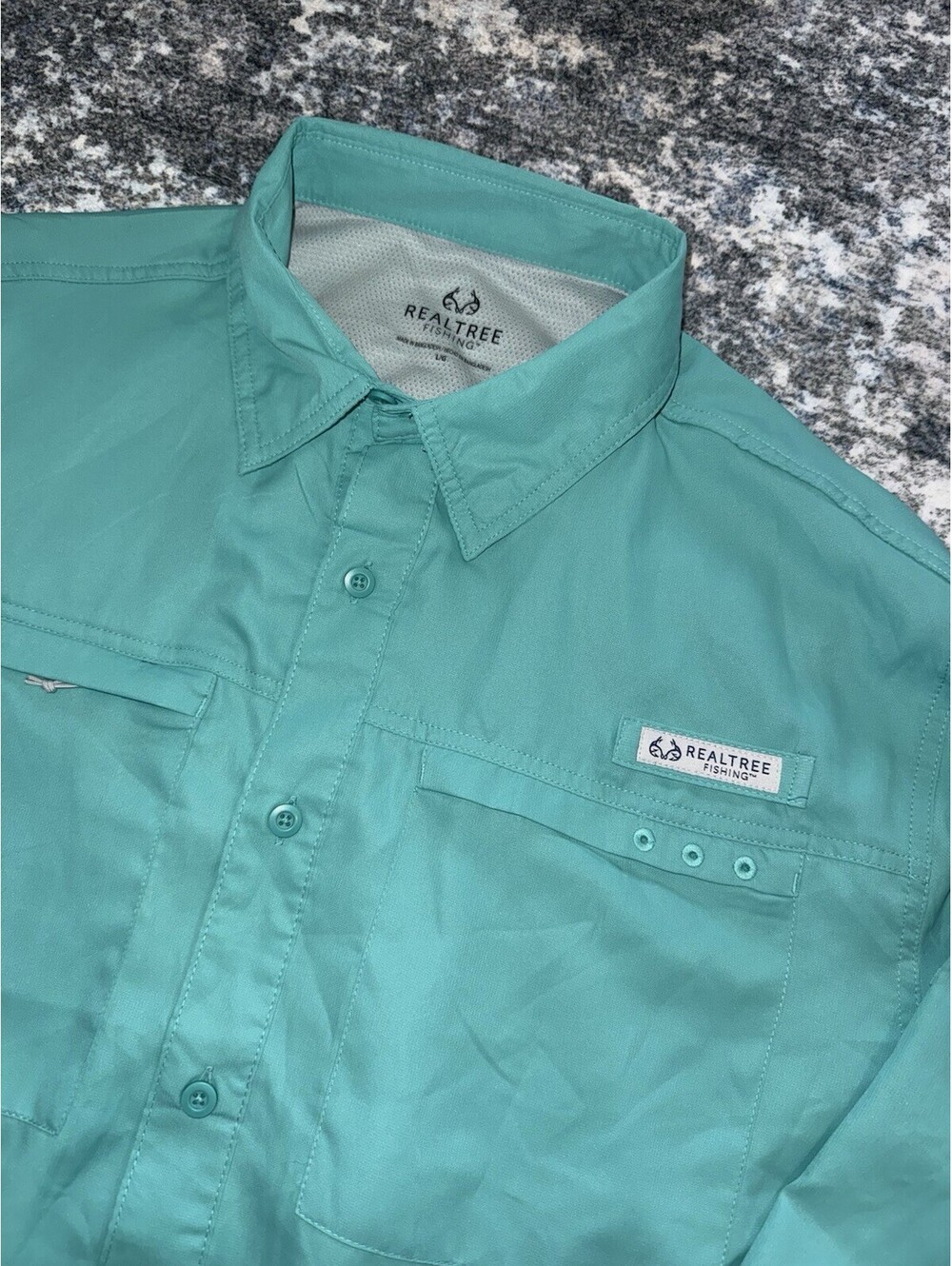 Realtree Fishing Mens Large Long Sleeve Performance Shirt Lagoon Teal Outdoor